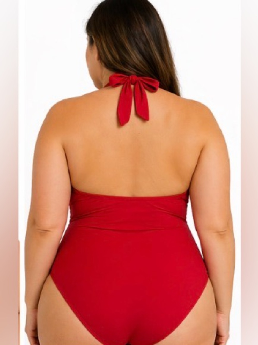 Red Halter One Piece Swimsuit XL Padded Bust, Ruched. Size XL - Picture 3 of 3